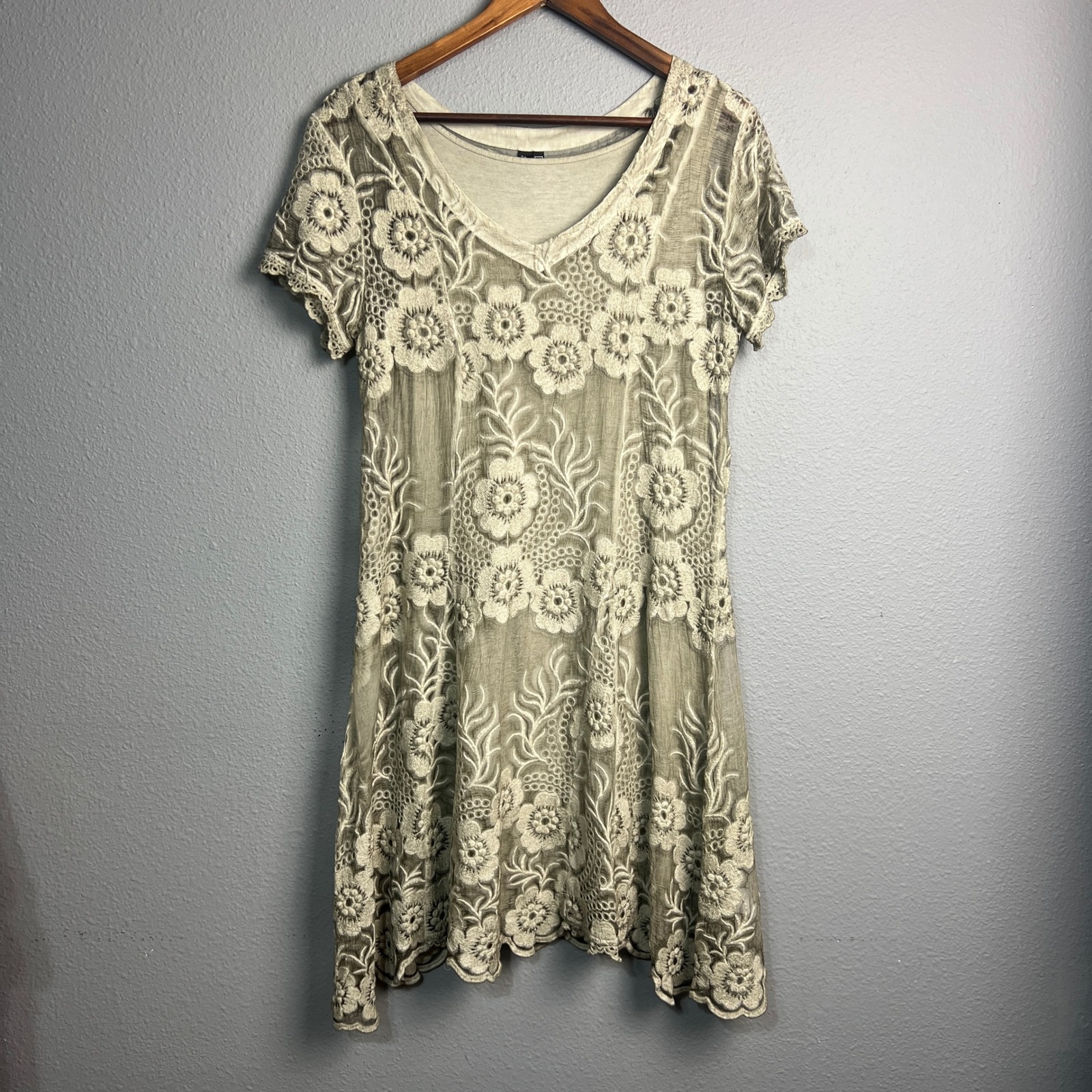 Nwt Gretty Zueger Floral Silhouette Dress Xs Silk Lace Overlay Boho Cottagecore